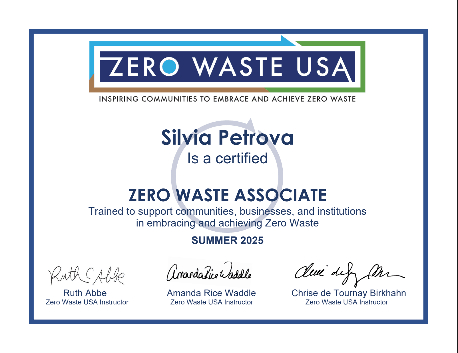 Zero waste certificate